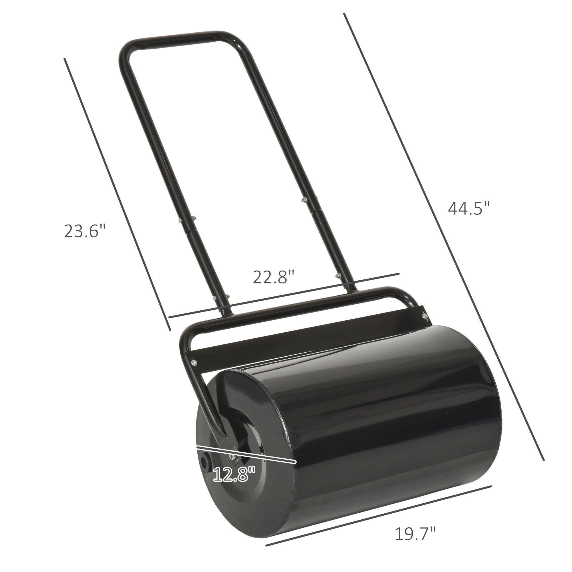 20-Inch Push Tow Behind Lawn Roller Filled With 10 Gal Water Or Sand For Flattening Sod In The Garden, Black