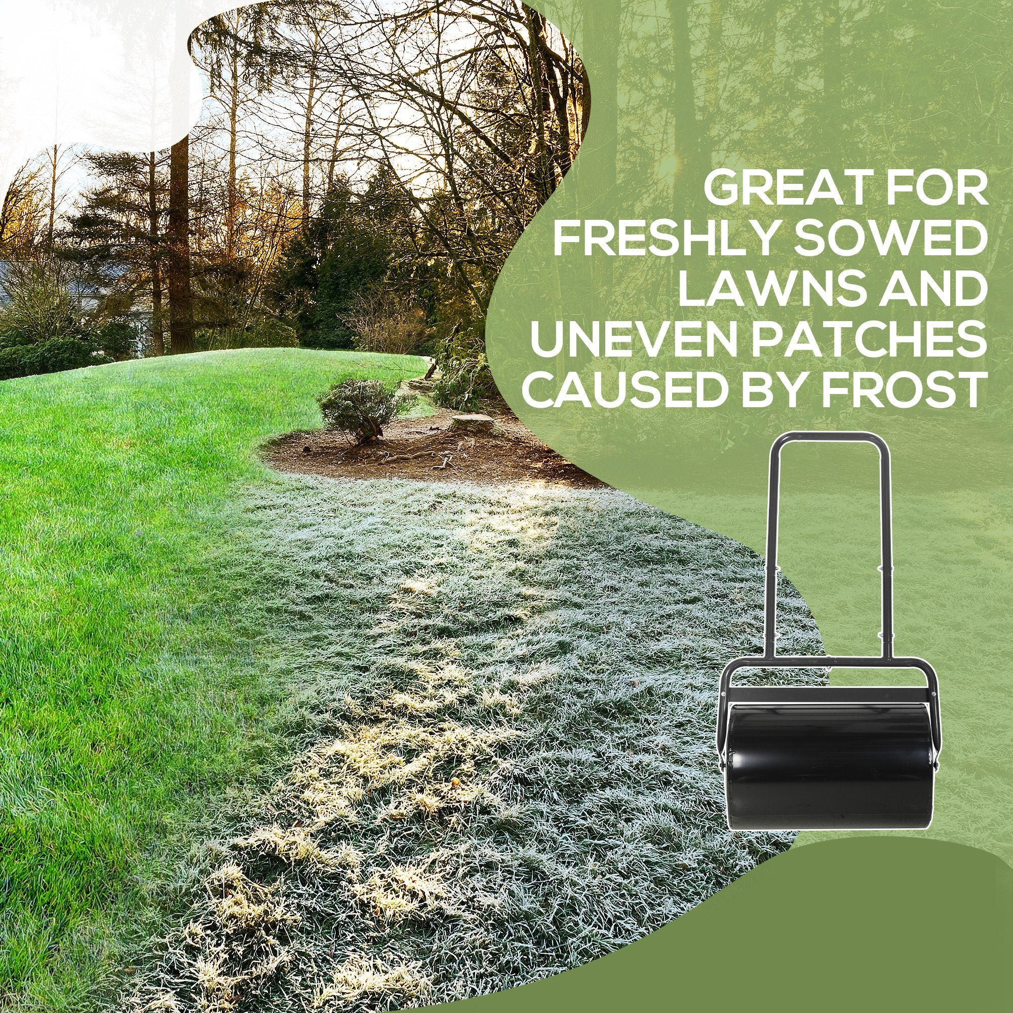 20-Inch Push Tow Behind Lawn Roller Filled With 10 Gal Water Or Sand For Flattening Sod In The Garden, Black