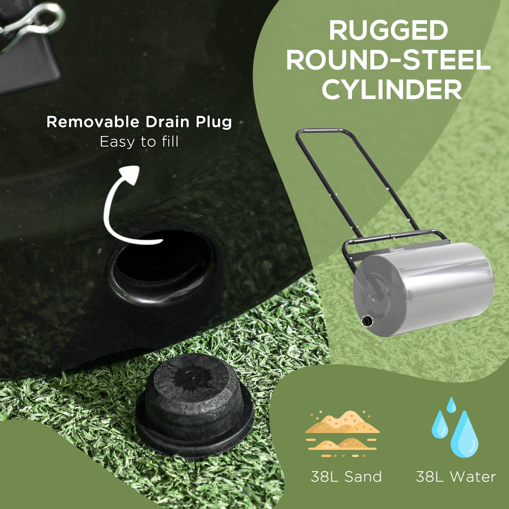 20-Inch Push Tow Behind Lawn Roller Filled With 10 Gal Water Or Sand For Flattening Sod In The Garden, Black